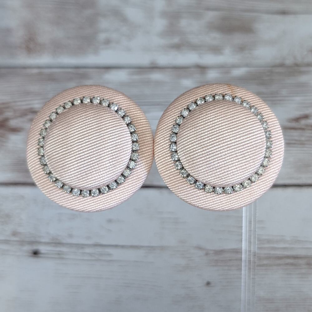 Vintage Clip On Earrings - Large Light Pink Statement with Clear Gem Detail